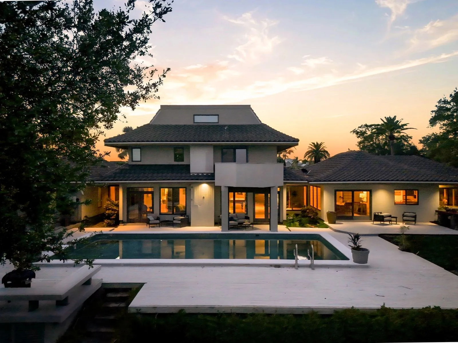 722 Loggerhead Island Drive at sunset, pool deck and residence on the Banana River