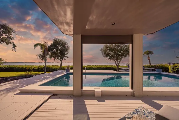 Pool and deck with the Banana River beyond